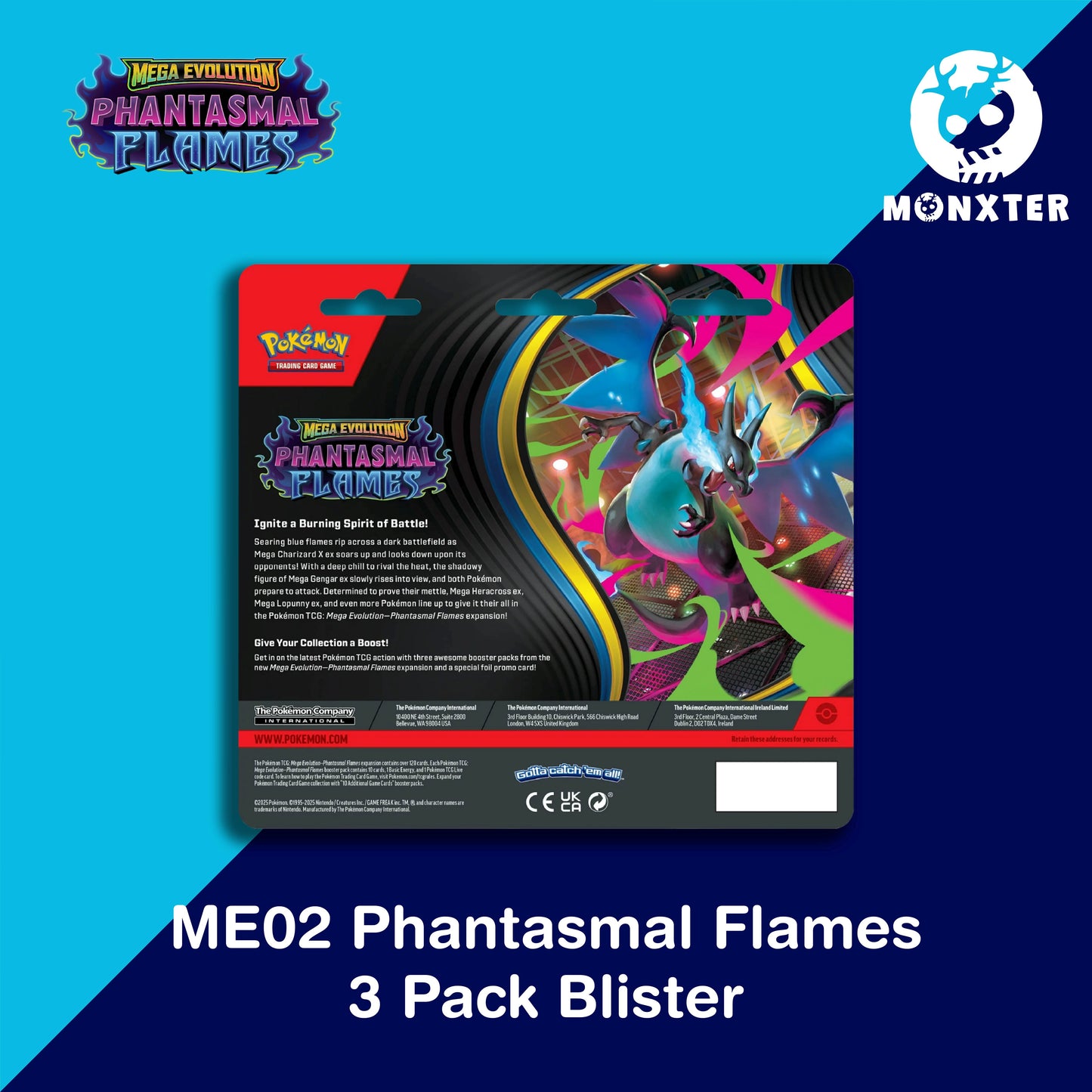 Pokémon TCG - Mega Evolution ME02 Phantasmal Flames 3 Pack Blister